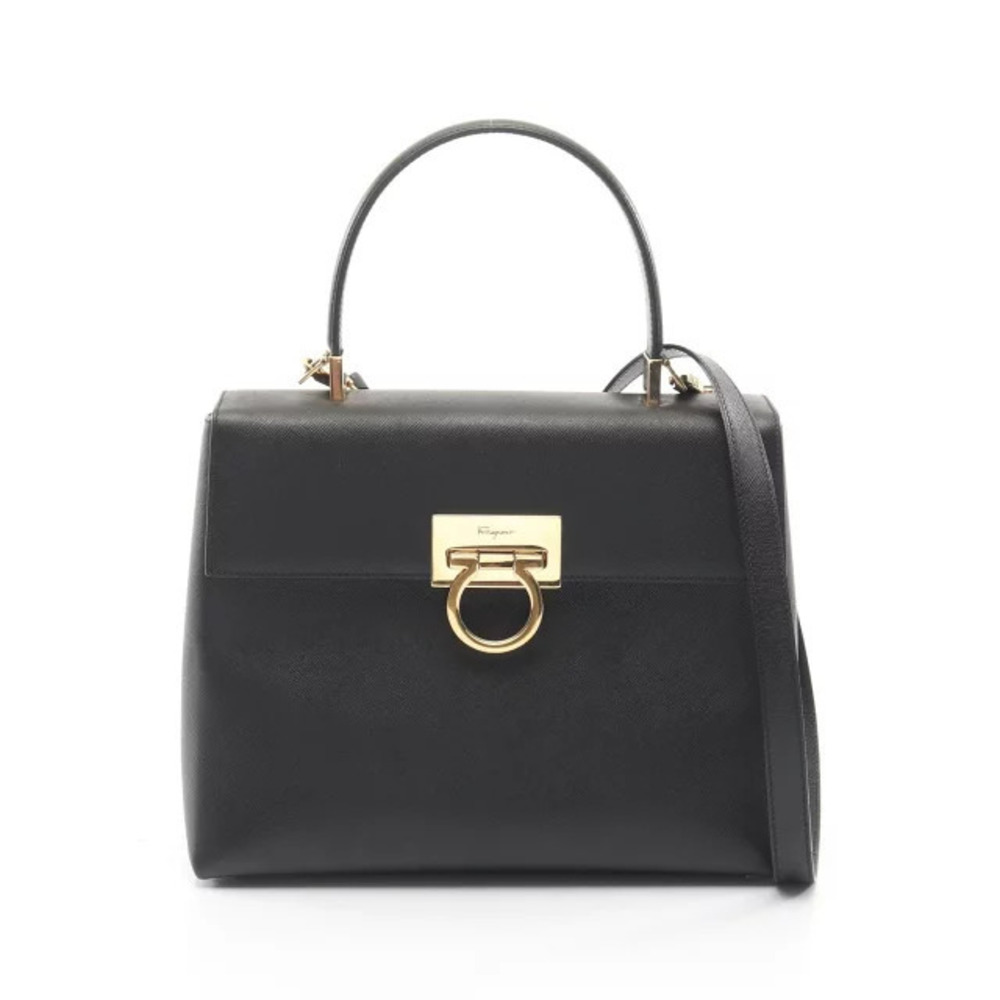 Salvatore Ferragamo Gancini Handbag Leather Black